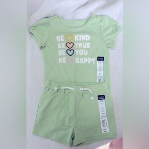 Okie Dokie Girls Sz 18 months Green Graphic Tee bodysuit and Shorts Set